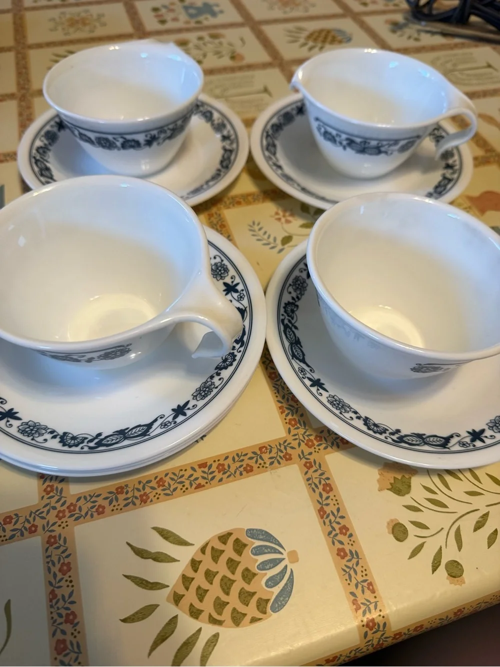Corelle Old Town Blue cups and saucer set.